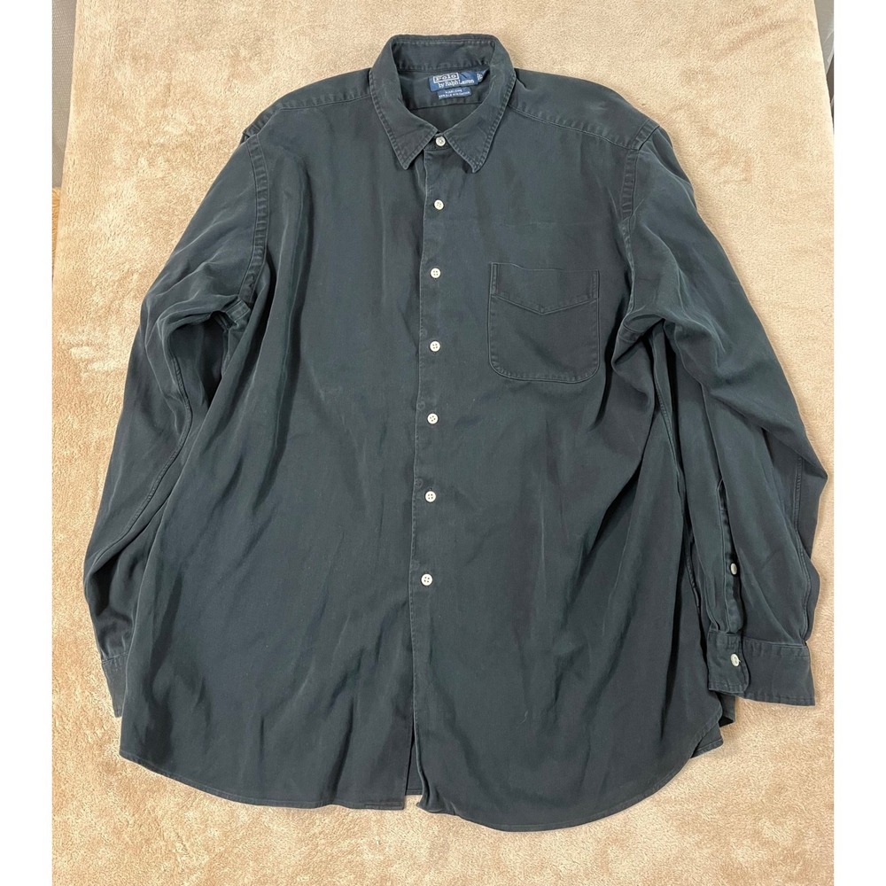 Vintage Polo Ralph Lauren Shirt Mens 2XL Black Marlowe Button Up Long Sleeve EUC